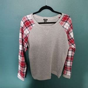 Flannel-Sleeved Sweatshirt NWOT